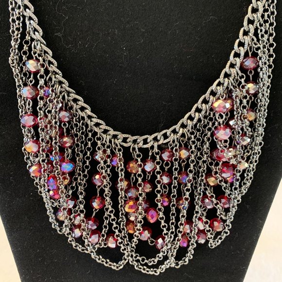 Red Beaded Statement Waterfall Adjustable Necklace - Picture 3 of 8